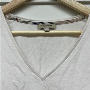 Burberry White Long Sleeve V-Neck Top